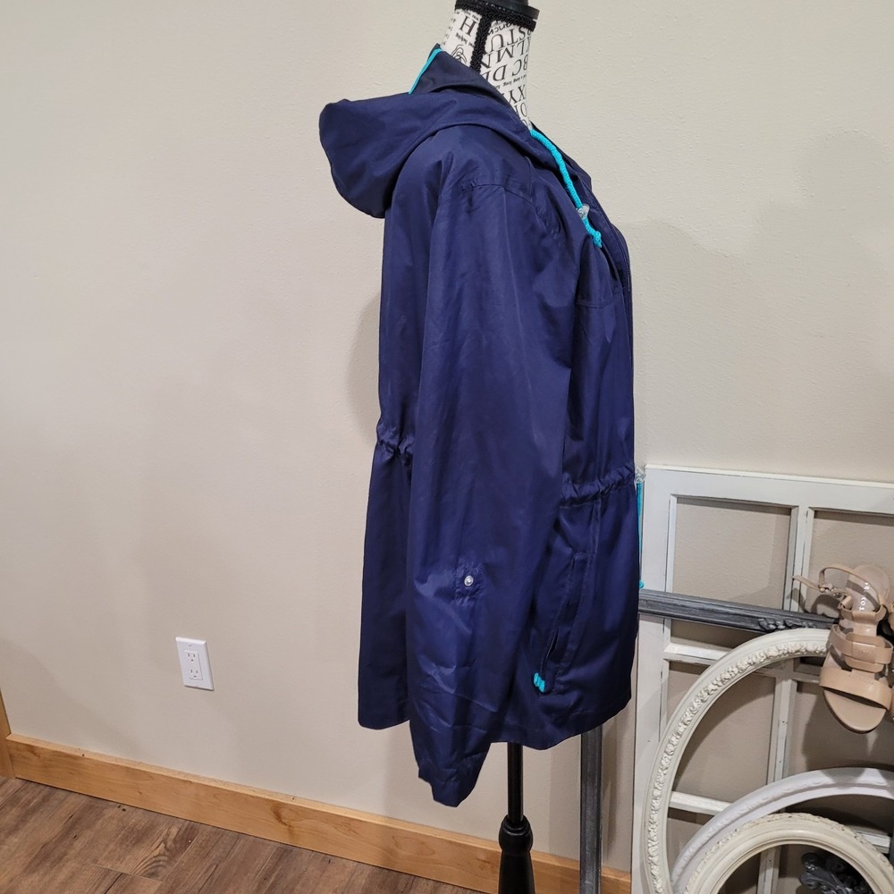 Weather Tamer Womens SZ Lg 12-14 Parka in a‎ pocket Wind breaker w/hood blue EUC - Picture 2 of 10